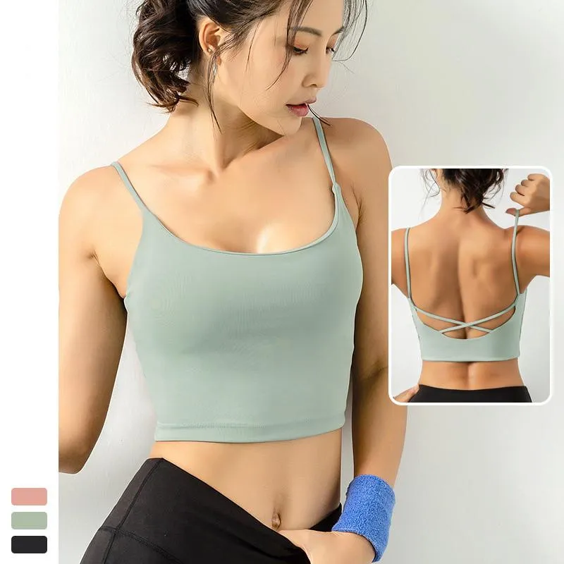 Vêtements de yoga de soutien-gorge de sport pour femmes Solide Fitness Running Swear Active Strap Sling Cross Back Unwear Workout Tops Cropped Tops