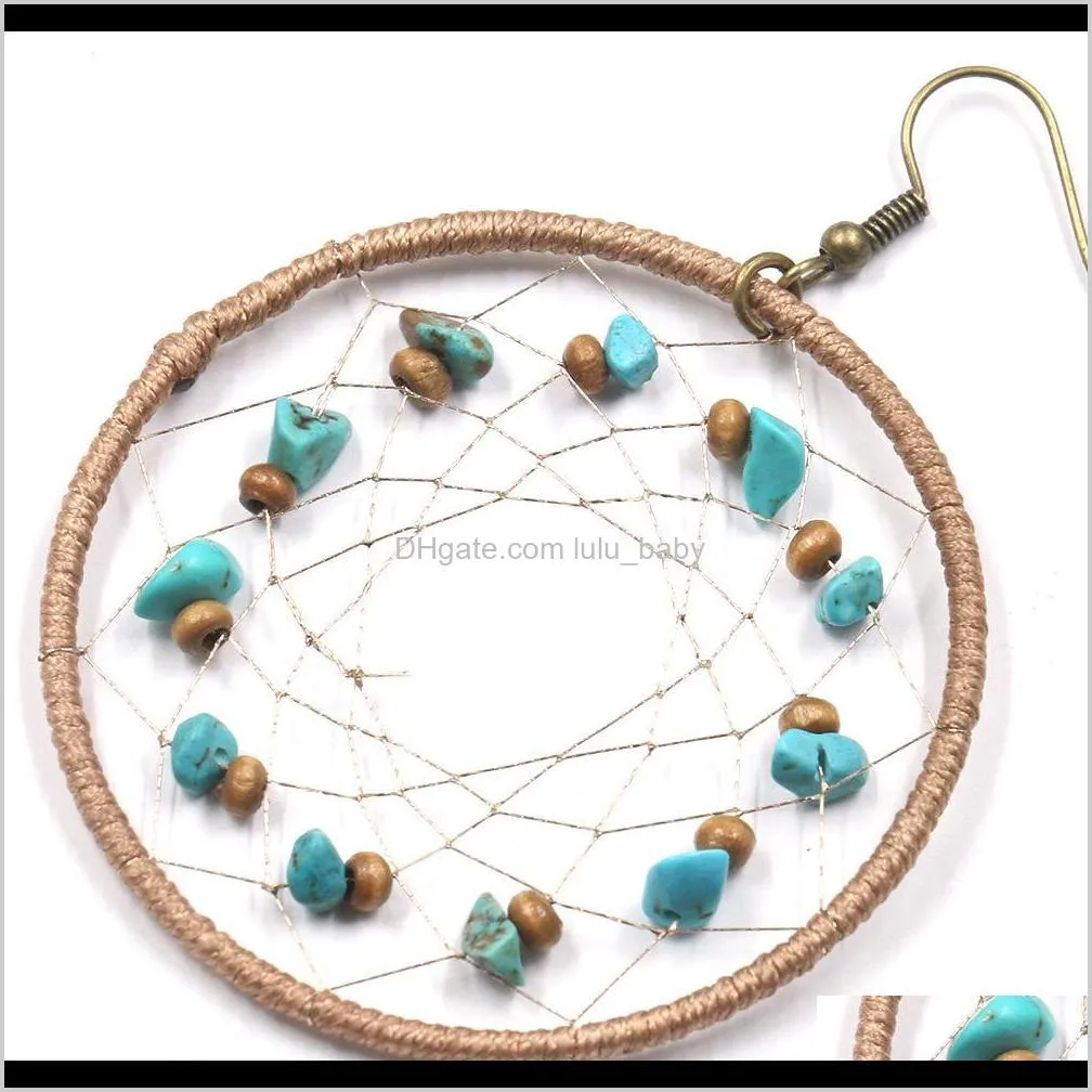 hot fashion jewelry women`s dream catcher earrings drop round turquoise mosaic earrings s391