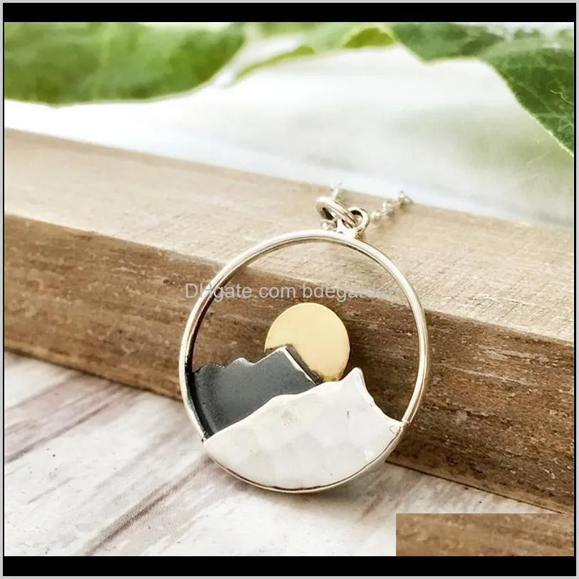 fashion jewelry pendant mountain sunrise necklace pendant hollow out necklace chain girl children gift necklace ps1027