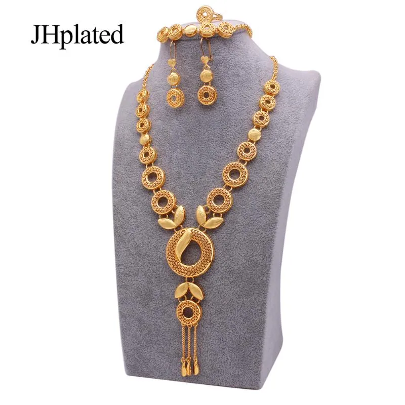 Dubai 24K Fashion Gold Plated Bridal Jewelry Sets Necklace Earrings Bracelet Ring Gift Wedding Jewellery Set Whole For Women &218E