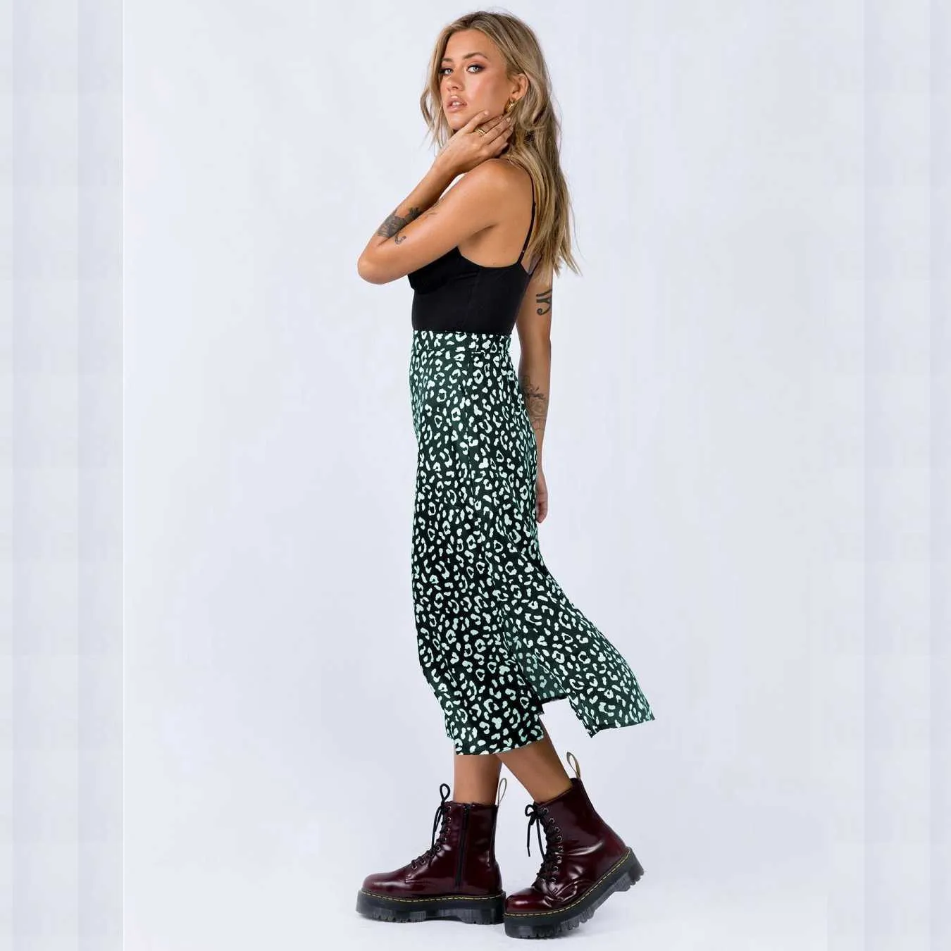 High Waist Slit Skirt: Elegant Floral Print Long Skirt For