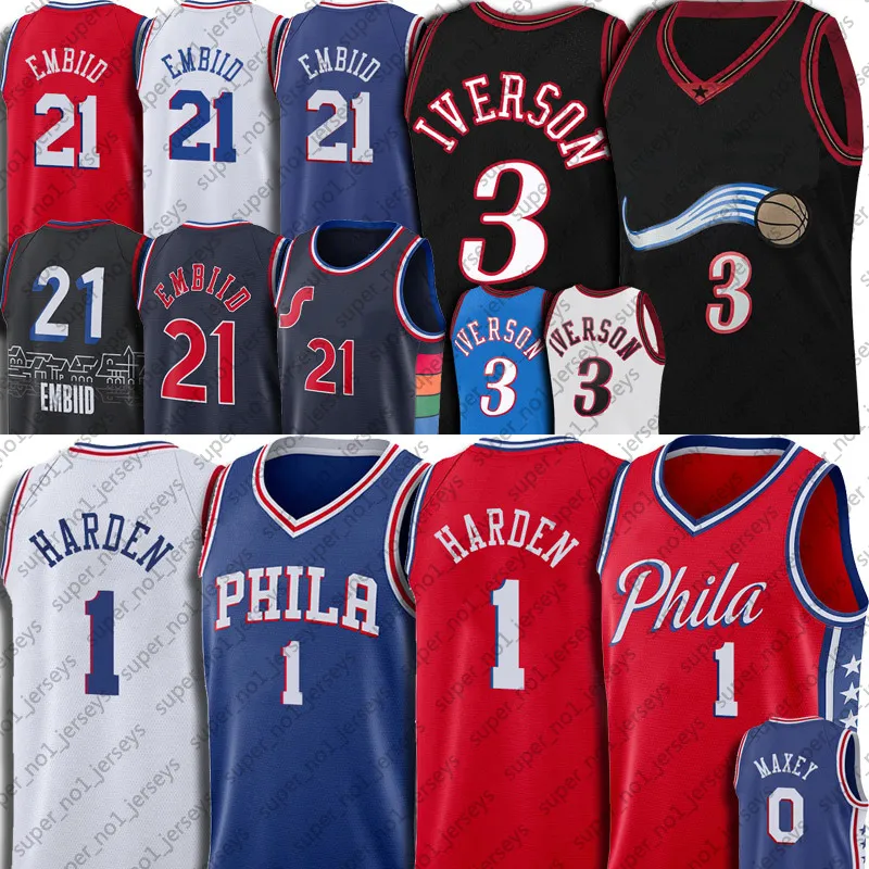 1 James Harden Joel 21 Embiid Jersey Basketball Tyrese 0 Maxey Throwback 3 Allen Julius Iverson Erving Maglie