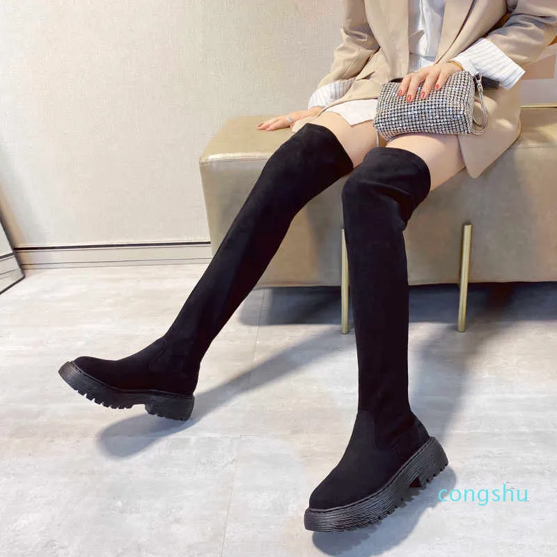 Black flat Over The Knee Boots Women shoes Platform Thigh High Winter Shoes Long Boots Wome Thick Sole Botas Mujer