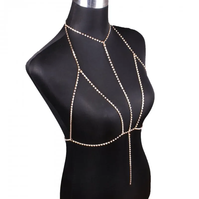 Andere Sexy Crystal Bra Slave Harness Body Chain Vrouwen Strass Choker Ketting Bikini Strand Mode Jewelry245H