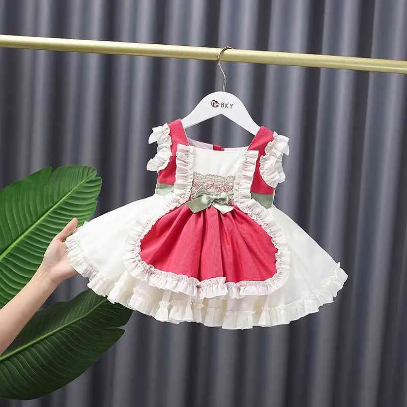 Sommar baby tjejer lolita vintage klänning barn prinsessa boll klänningar spädbarn födelsedag dop klänningar barn boutique kläder 210615