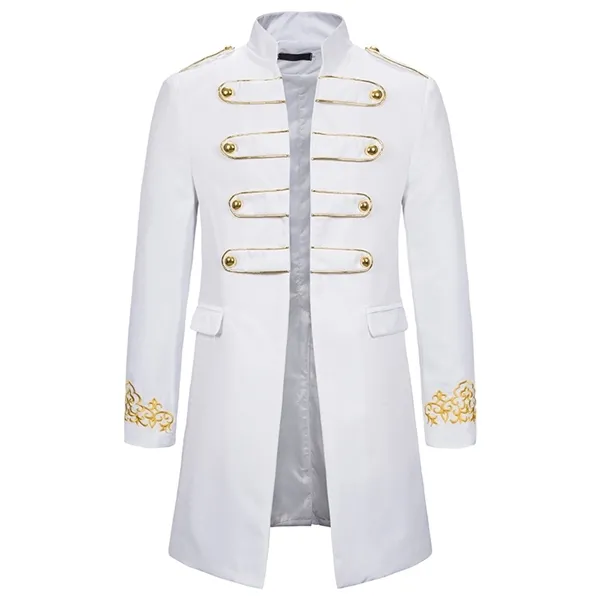 Chaqueta blanca con bordado de cuello levantado para hombre, vestido militar, chaqueta de esmoquin para hombre, chaqueta de traje para club nocturno, chaqueta de Cosplay para escenario, Masculino X0615