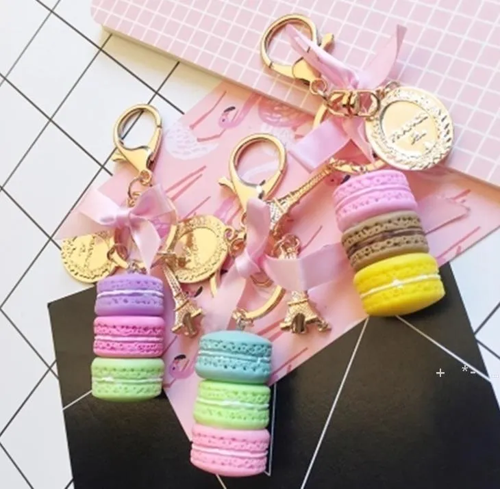 Party Favor Macaron Cake Key Chain Fashion Cute Keychain Bag Charm Bil Key Ring Bröllop Gift Smycken För Kvinnor Män RRB13618