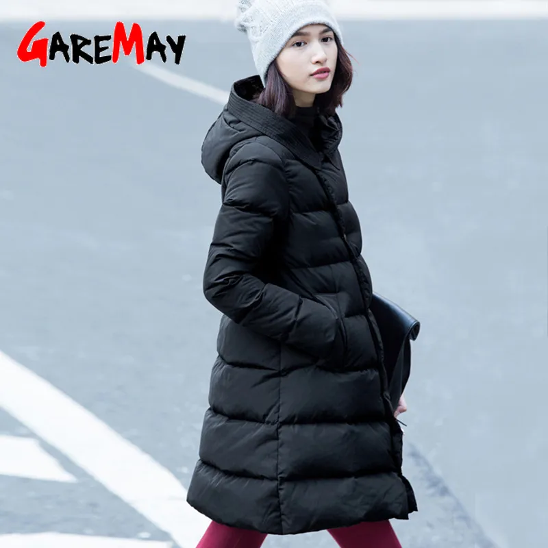 Doudoune Femme Épais Long Manteau d'hiver À Capuchon Coréen Femelle Puffer Chaud Veste Parka 210428