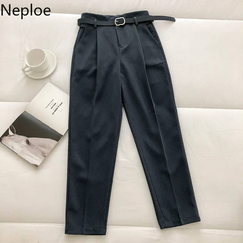 Neploe New Spring Women Harem Byxor Hög midja Lösa Formella Eleganta Byxor Kontor Lady Koreansk Sweatpants Med Bälte 4H114 210422