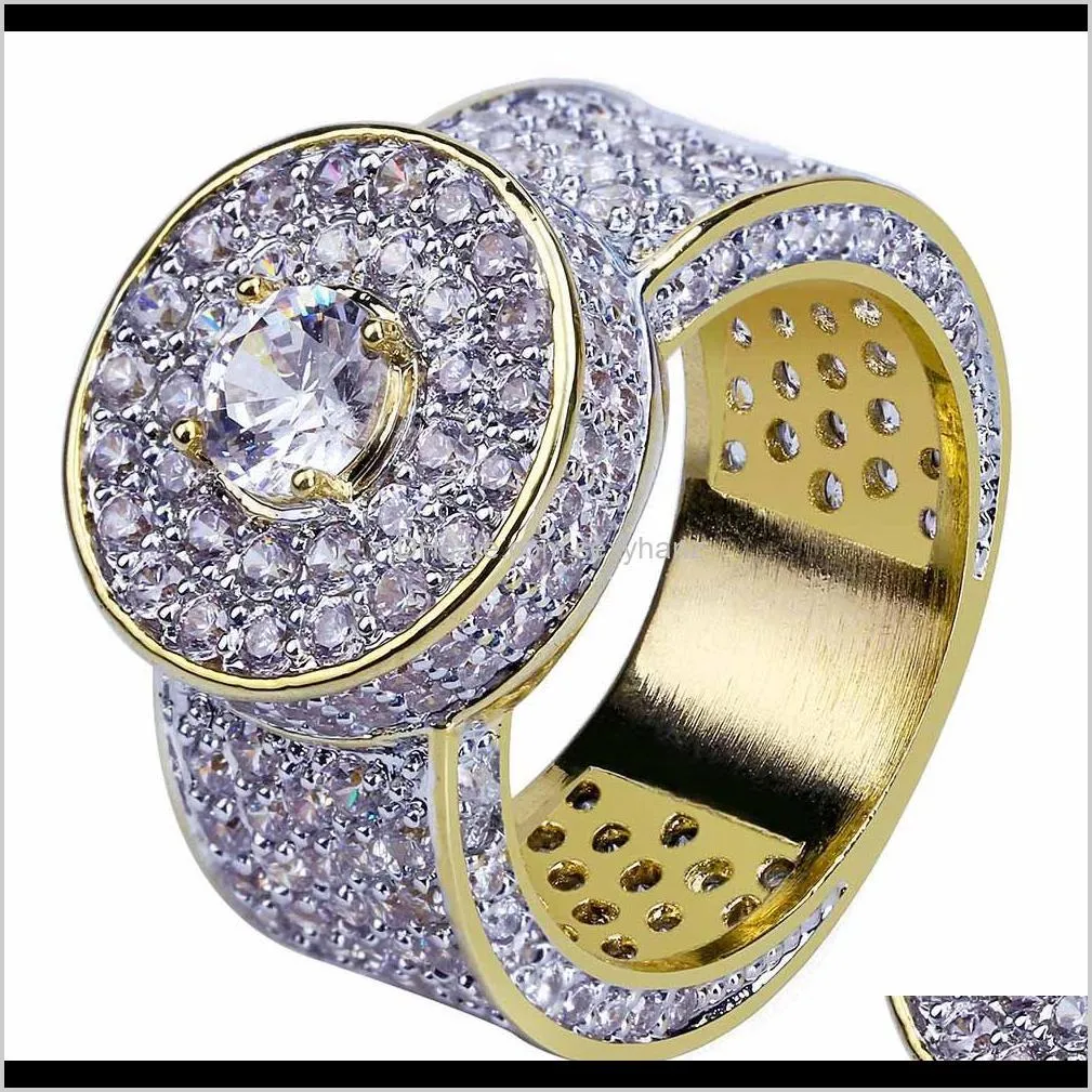 hot european and american men`s classic gold ring genuine gold plated with tiny zircons hip-hop rings