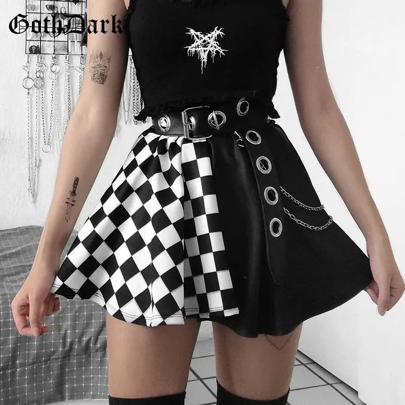 Goth Dark Mall Gothic Grunge Plaid Women Mini Kjolar Pläterad Svart Punk Aestetic Emo Alt Kläder Harajuku Sexig Streetwear Kjol