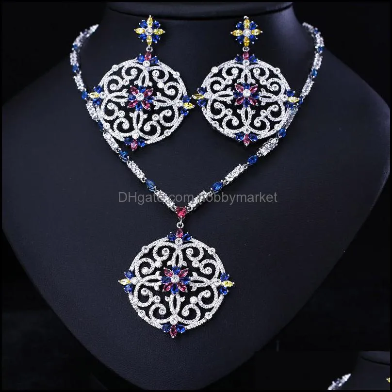 Luxury New Fashion Clear CZ Crystal Wedding Party Flower Cut Necklace Earrings Set for Women Princess Jewelry Set C18122701