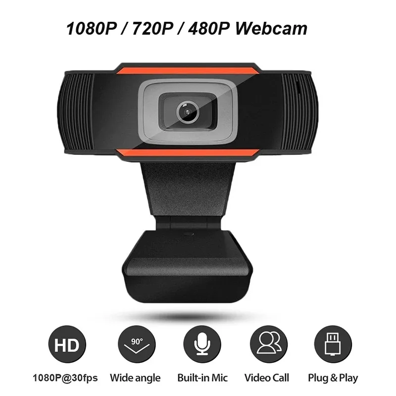 Kamery internetowe HD Kamery internetowe 30FPS 1080P 720P 480P PC Camera Wbudowany mikrofon absorbujący dźwiękowy rekord wideo dla komputera Laptop A870 Skrzynka detaliczna