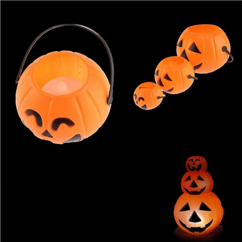 Decoração de Halloween adereços suprimentos de festa sorriso rosto abóbora abóbora sacos cesta LED lanterna artesanato ornamento s m tamanho disponível