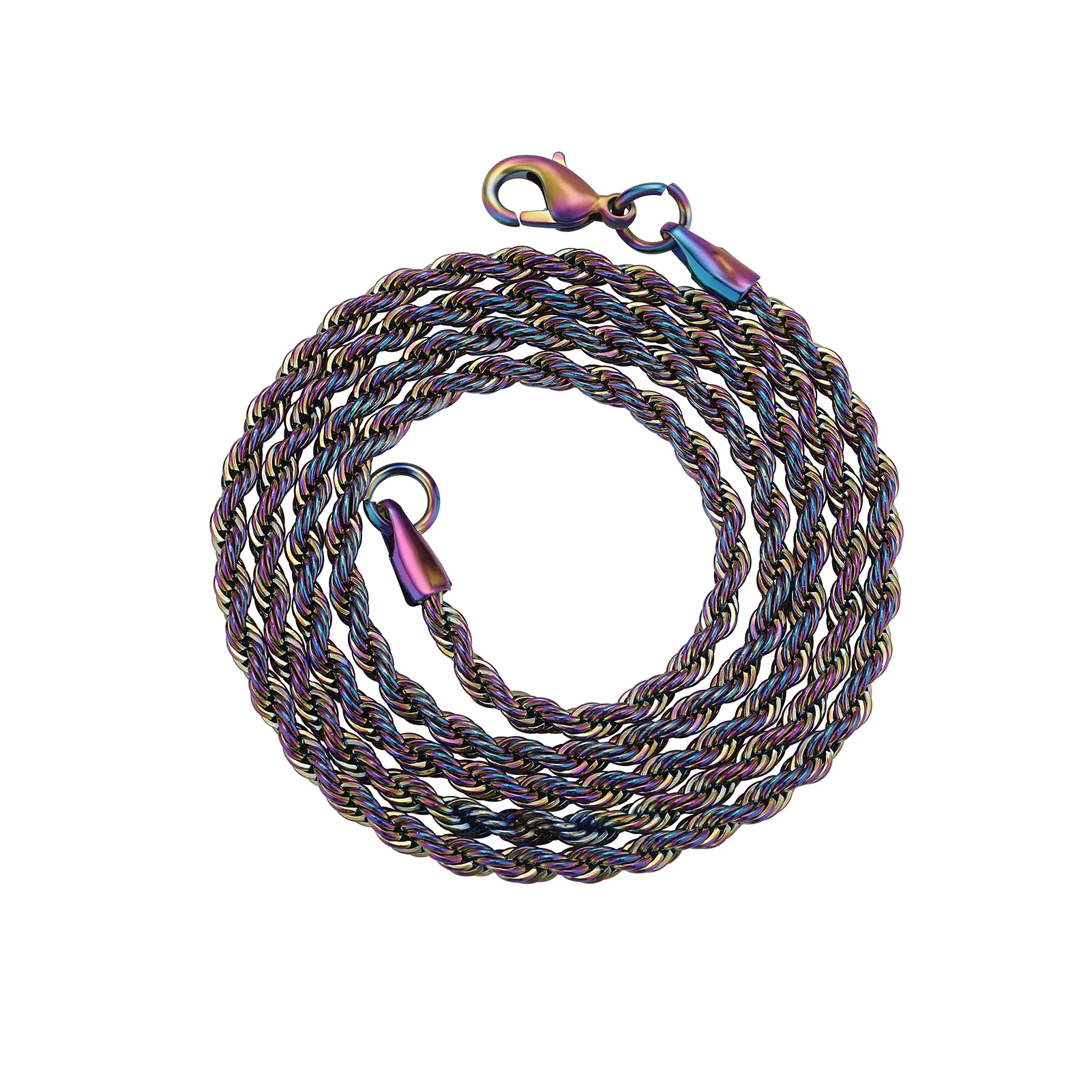 3mm rostfritt stål färgglada twistkedjor choker kedja ingen hänge med kedja hip hop halsband