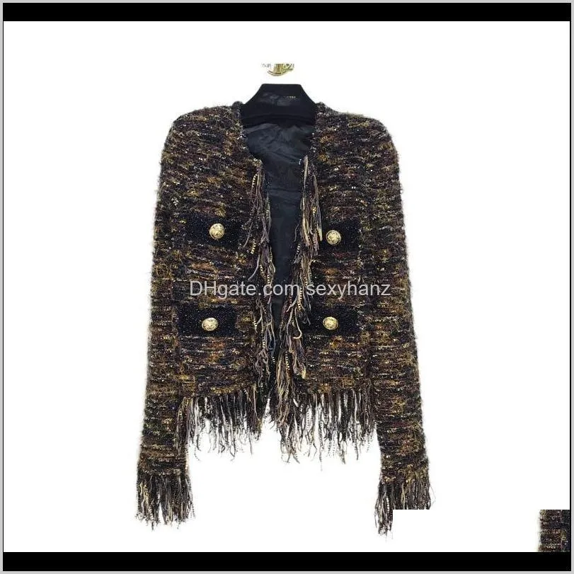 2020fw luxury high quality women spring autumn new tassel tweed coat jacket for ladies chic outerwear rmsx 11.141