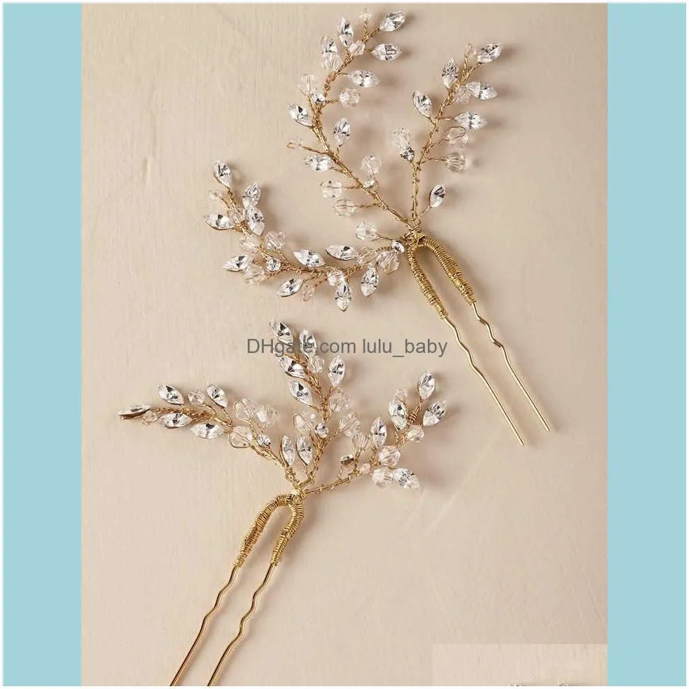 Vintage Hairpin Gold Silver Color Bridal Wedding Hair Accessories Pins Girl Handmade Ornaments Crystal Women Brides Jewelry u342