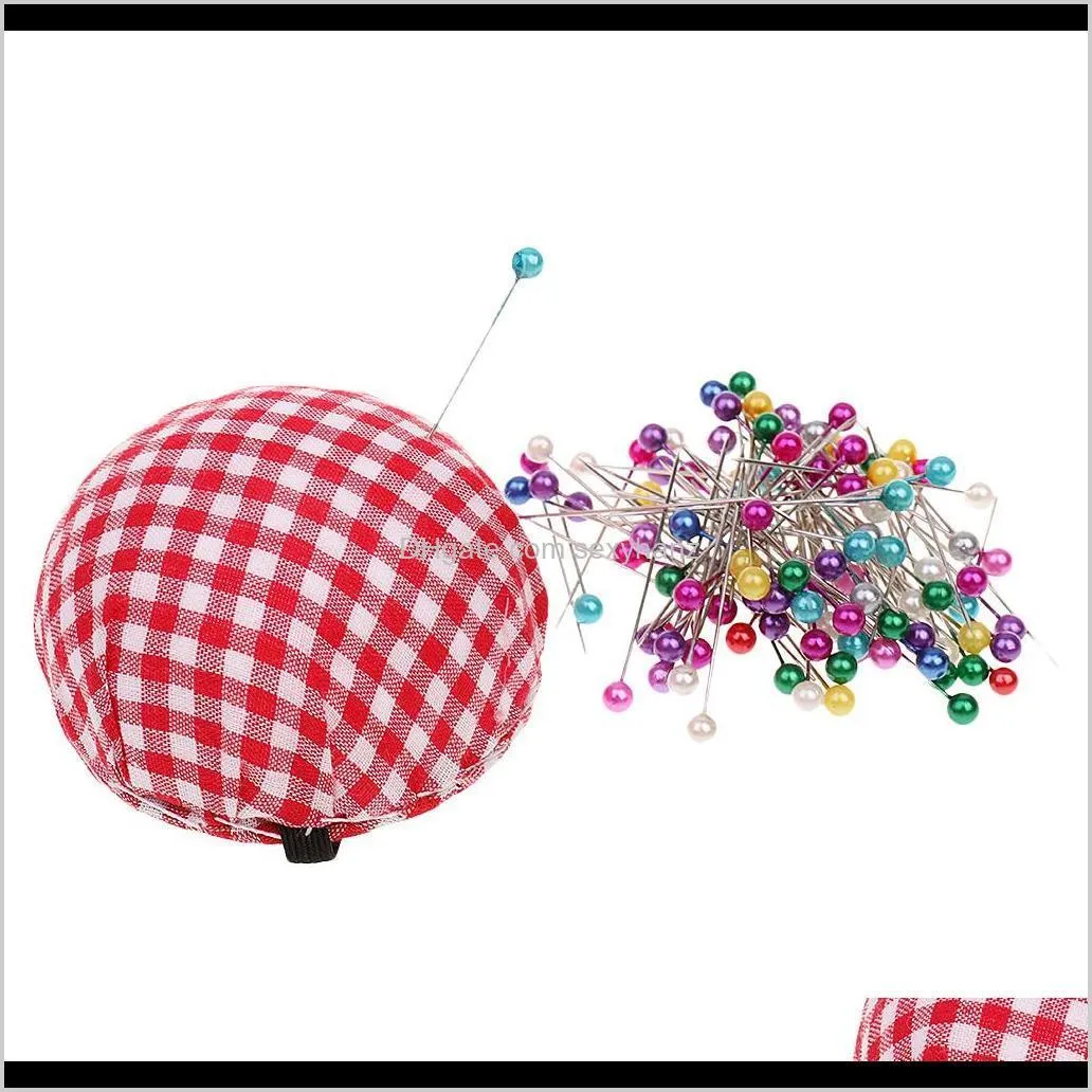 Sewing Notions & Tools Apparel Drop Delivery 2021 80Pcs Colored Pearl Head Pins With Tomato Needle Pin Cushion Holder For Crafts 4Ulbc