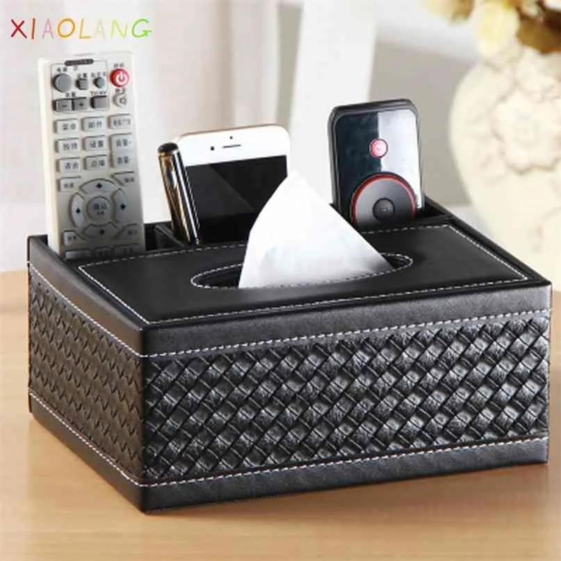 Creative Rectangle Lederen Tissue Box Cover Desk Makeup Cosmetische Organisator Remote Controller Houder voor Home Office Automotive 210818