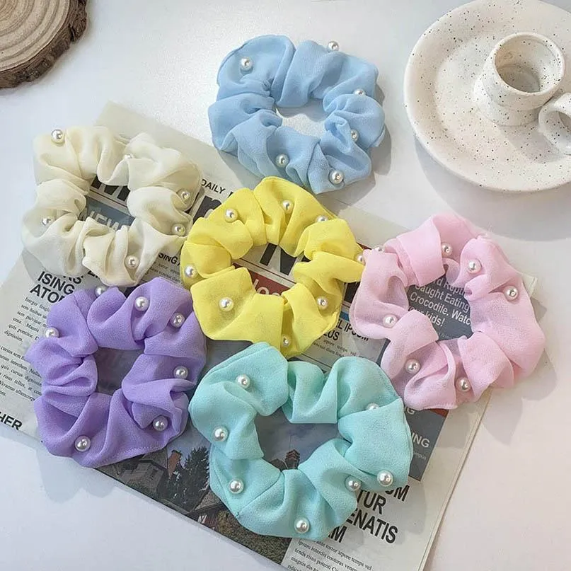 Dziewczyny Akcesoria do włosów Tie Hairbands Scrunchies Rzeczy Dzieci Dzieci Szyfonowa Pearl Moda Księżniczka Akcesoria