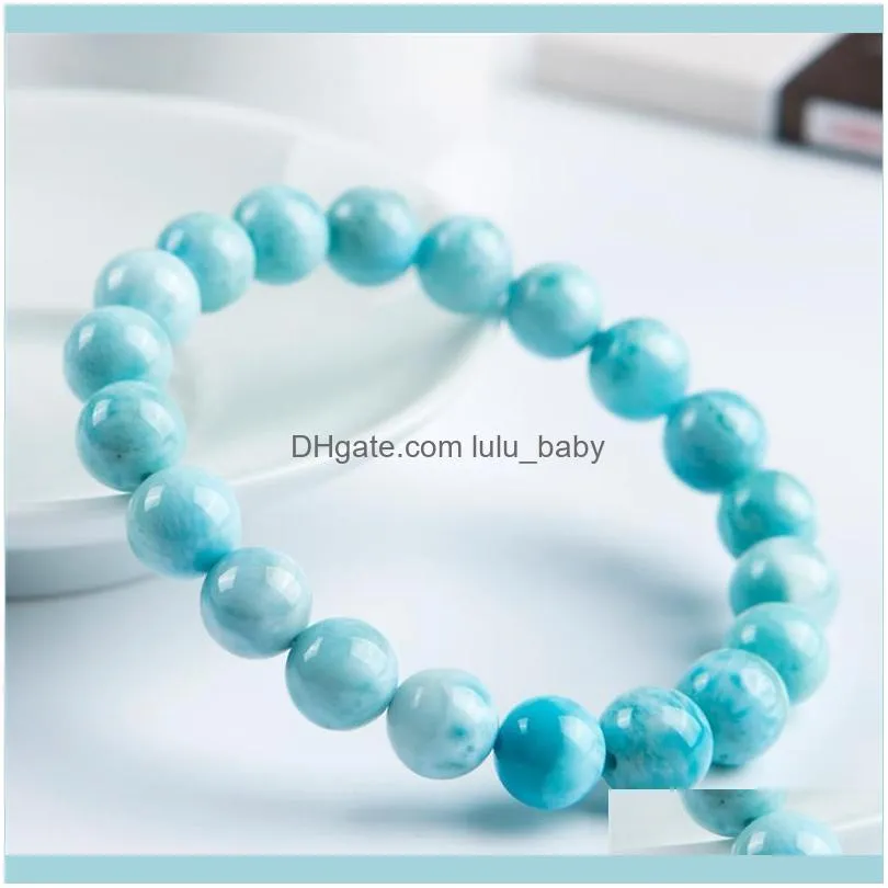 Beaded, Strands 10mm Genuine Blue Natural Larimar Bracelets Female Women Stretch Crystal Round Bead Bracelet1