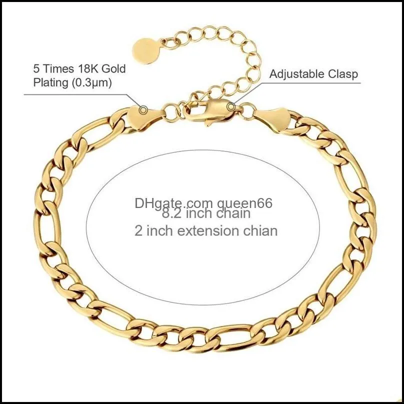 7mm Figaro Bracelets for Women, Women`s Anklet with Extension, Fashion Ankle Bracelet, Foot Jewelry