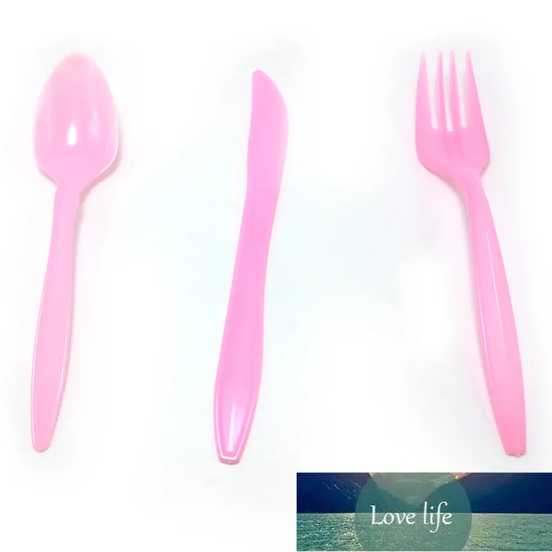 24 pcs / pacote feliz aniversário meninas favores faca de cor sólida faca de bebê rosa forquilhas de plástico colher mesa de mesa de festa de decoração
