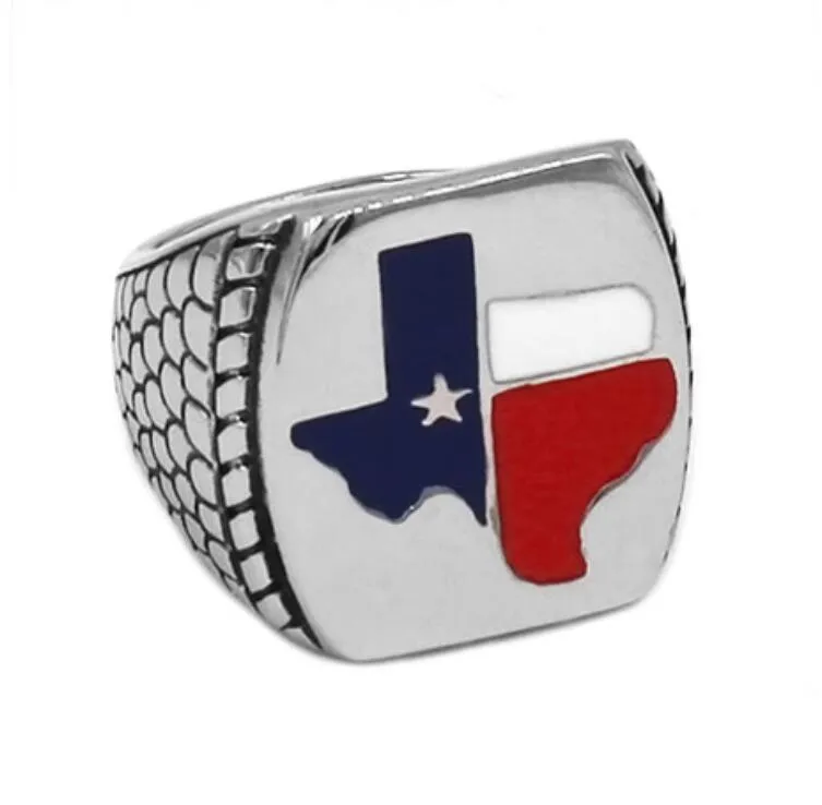 Classic American Texas Flag Biker Ring Rostfritt Stål Smycken Vintage för Men Present SWR0681