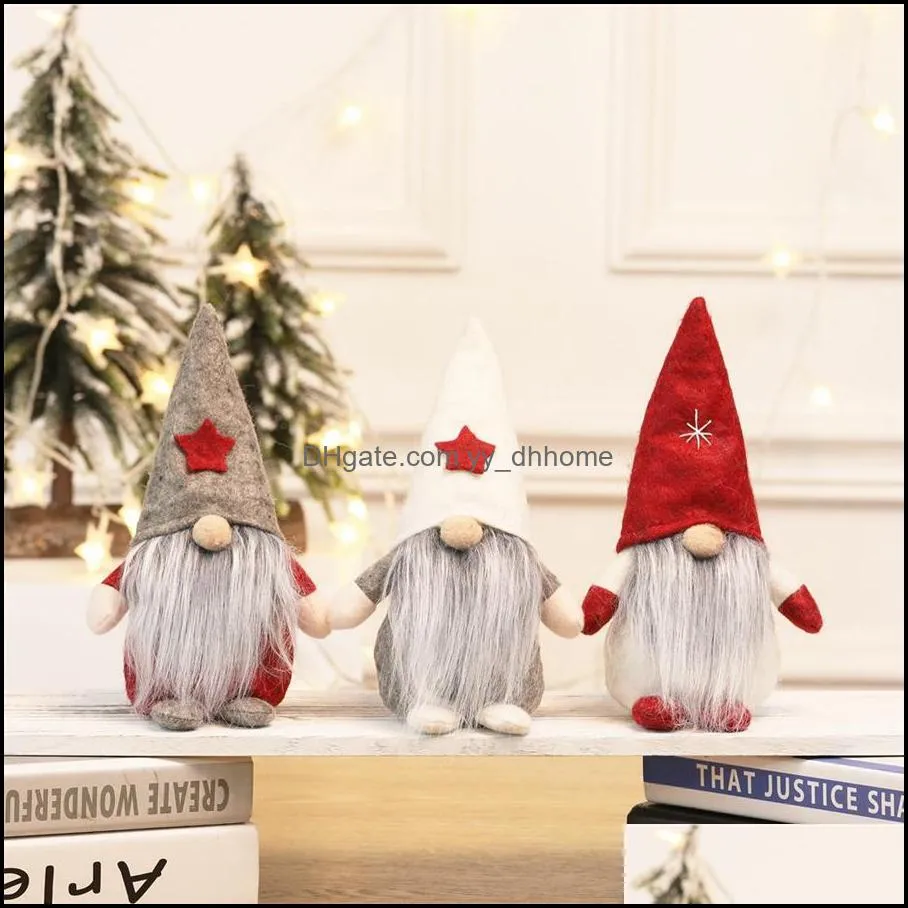 Merry Christmas Star Hat Swedish Santa Gnome Plush Dolls Table Ornaments Handmade Elf Stuffed Toy Holiday Home Party Decor JK1910