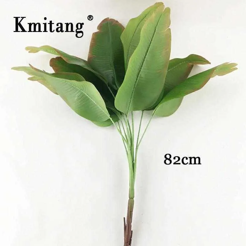 82cm 9フォークモンステラ大型人工植物プラスチックヤシの木の大きな偽のバナナの葉の木の葉の装飾210624のための葉の葉の葉