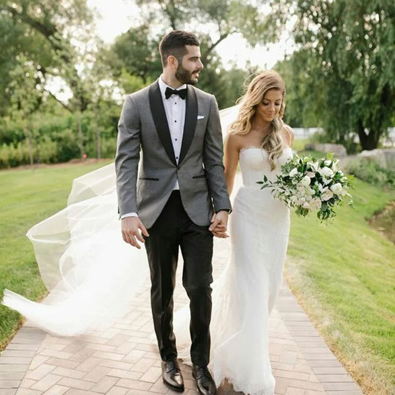 Varış Gri Smokin Damat Takımları Erkekler İçin Düğün Takım Kurum Partisi 2 Parça Terno Maskulino İnce Kostüm Mariage Homme Erkek Blazers