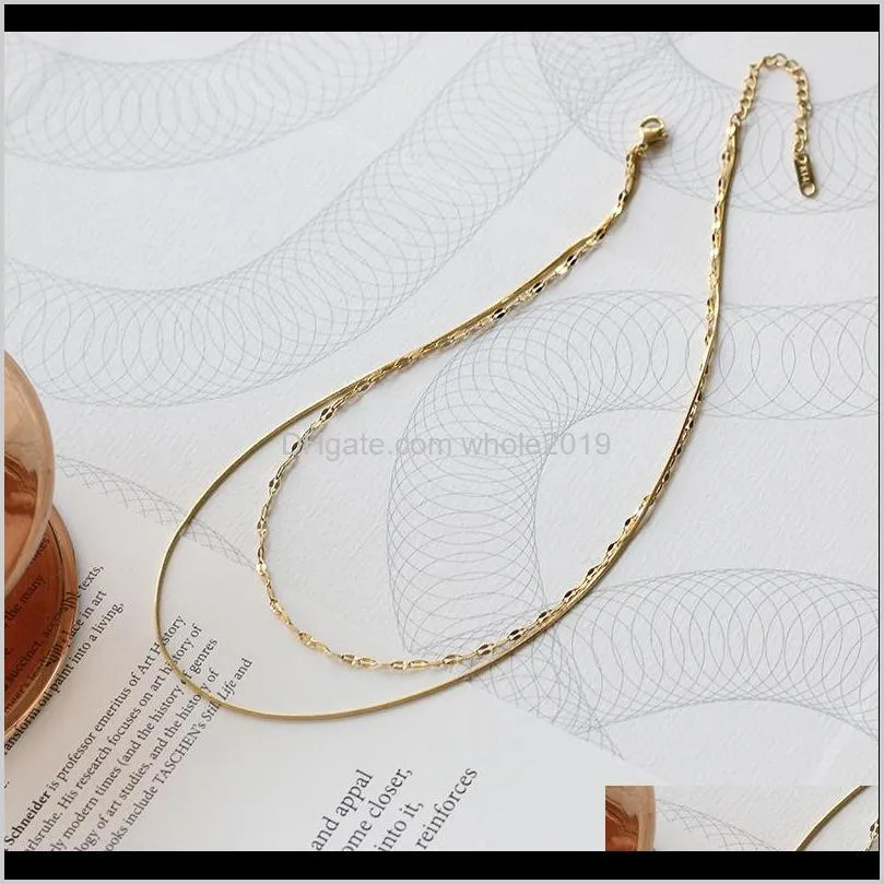 double-layer chain stacked snake bone chain starlight titanium steel gold-plated color-retaining women`s necklace