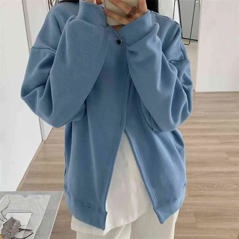 Jesień Zima Koreański Styl Plus Velvet Split Sweatshirts Kobiety Moda Luźne Dorywczo Dorywczo Solid Swetry Swetry Zagładne Zwolenie 210601