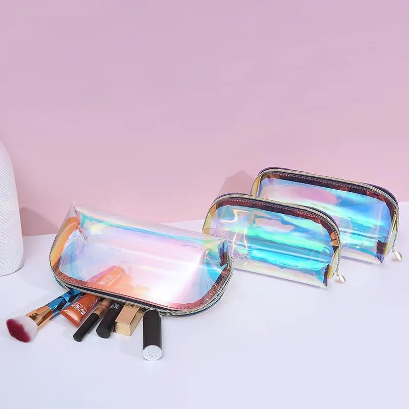 Makeup Case TPU Glänsande kosmetiska väskor Transparent Pouch Ladies Jelly Bag Portable Make Up Organizer Box Cases