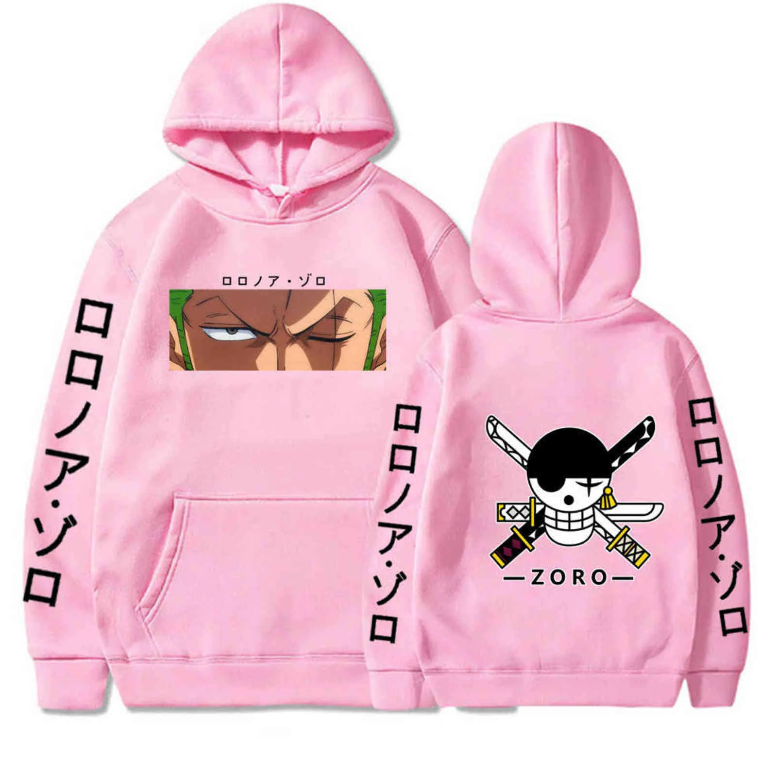 Grappige Anime One Stuk Hoodies Mannen Dames Lange Mouw Sweatshirt Roronoa Zoro Bluzy Tops Kleding Y211122