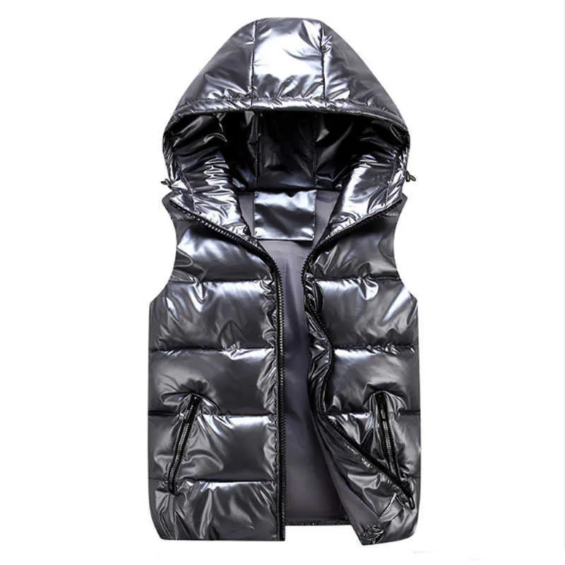 Gilet per bambini con cappuccio Capispalla caldo per bambini Cappotto lucido per bambina Giacca senza maniche per bambina Giacca invernale imbottita con piumino impermeabile 211023