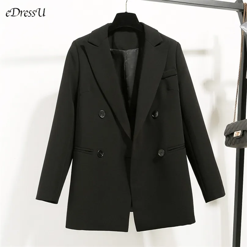 Edressu Women Loose Blazer Jacket Black Casual Garnitur Spring Double Breasted Office Business Business Zajdź ZX-3 211006