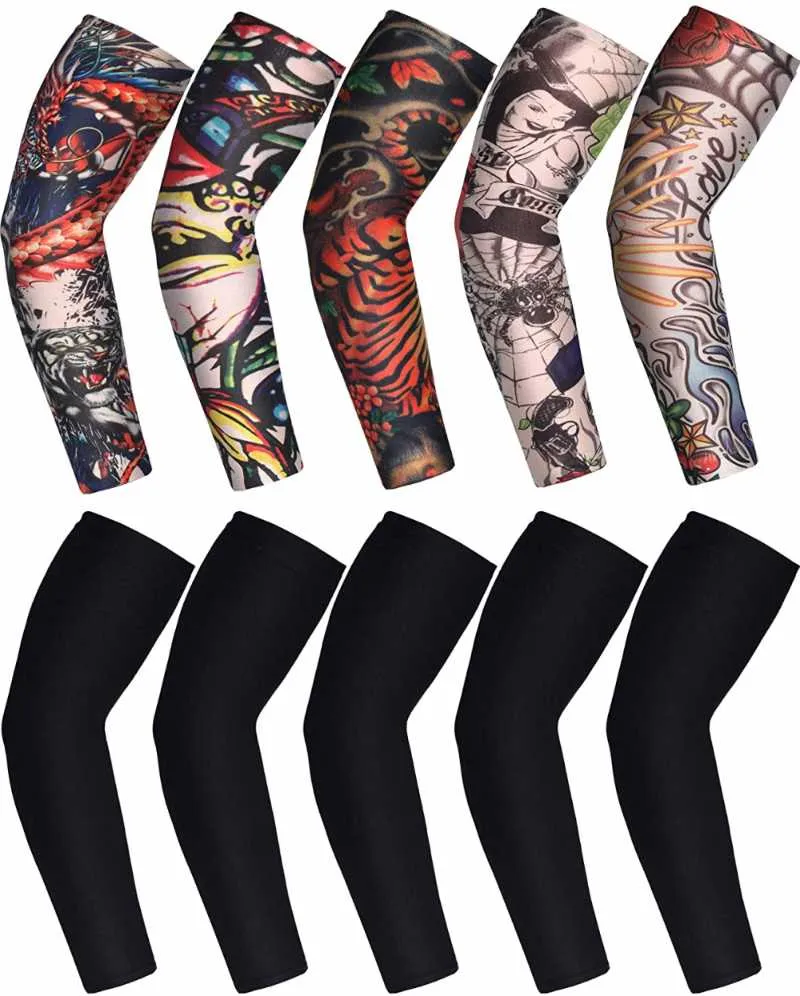 Elleboogknie Pads 10 paar Unisex Koeling Arm Mouwen Cover Cycling Running UV Sun Protection Outdoor Men Nylon Cool voor Hide Tattoos