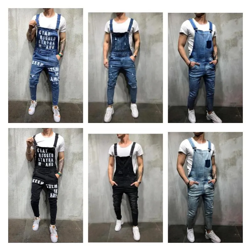Men's Ripped Jeans Jumpsuits Streetwear Distressed Denim Overalls For Man Suspender Pants Size S-XXXL Salopette Uomo