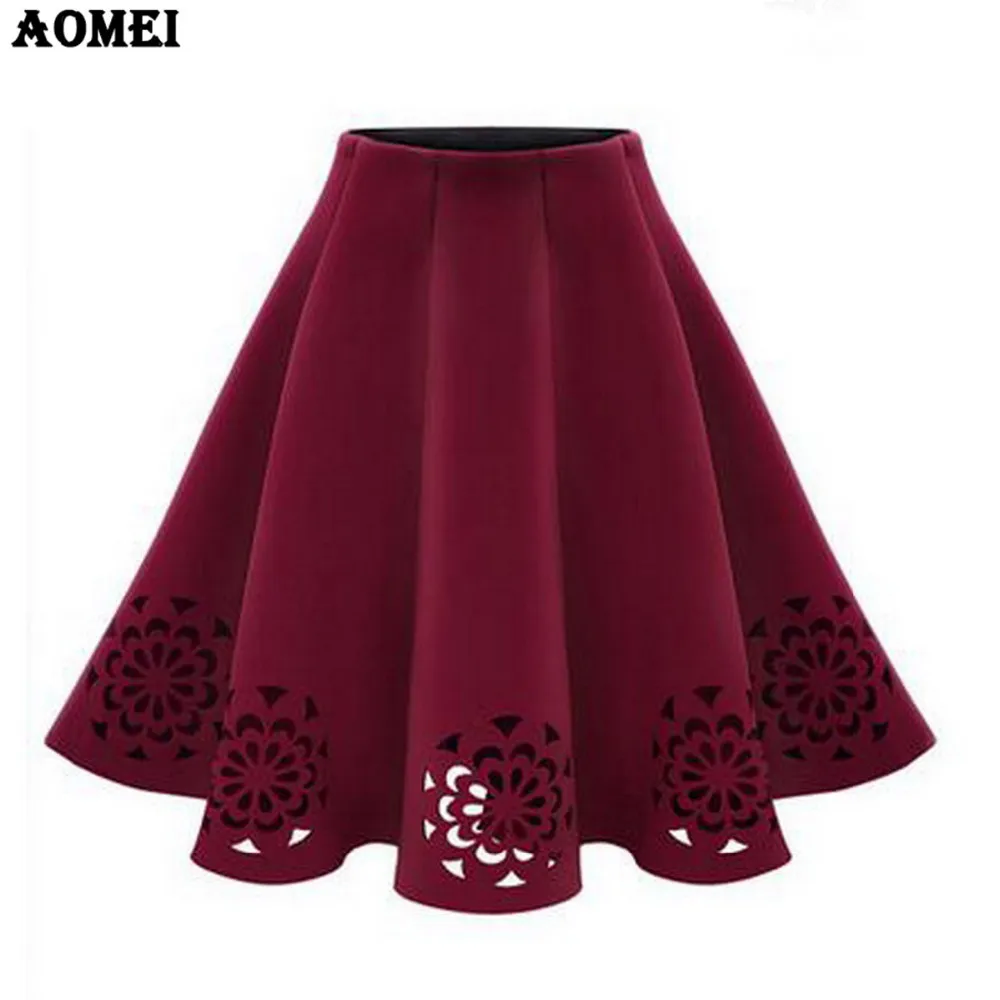 High Waist Woolen Skirt Knee Length Fall Winter Black Gray Wine Red Female Skirts Bottoms kilt Jupe faldas largas saia longa 210416