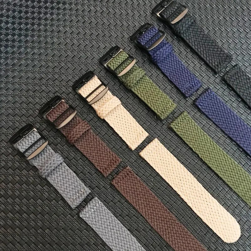 Klockarmband 20mm 22mm Svart Marinblå Enfärgad färg För Perlon Vävd Nylon Klockarmband Armband Tygrem Band Spänne Bälte