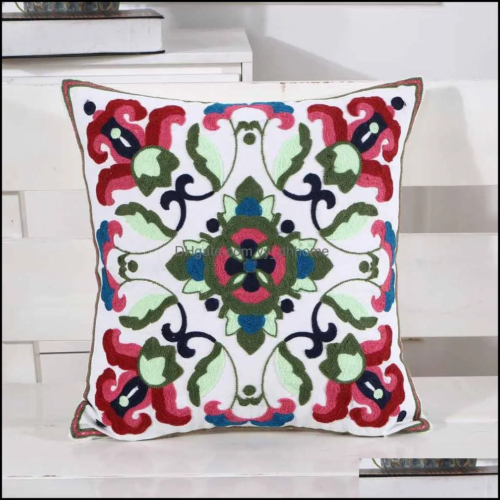 Home Decor India Embroidery Geometric Pillow Cover Vintage Grey Flower Cushion Cover Decorative Pillow Case Pillow Sham 45x45cm