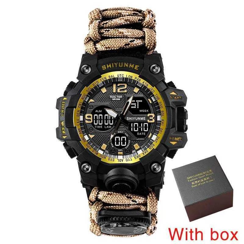 SHIYUNME Zegarki dla mężczyzn 50m Wodoodporny Zegar Alarm Reloj Hombre Dual Wyświetlacz Zegarek Wristwatch Wojskowy Sport Nowe Męskie G1022