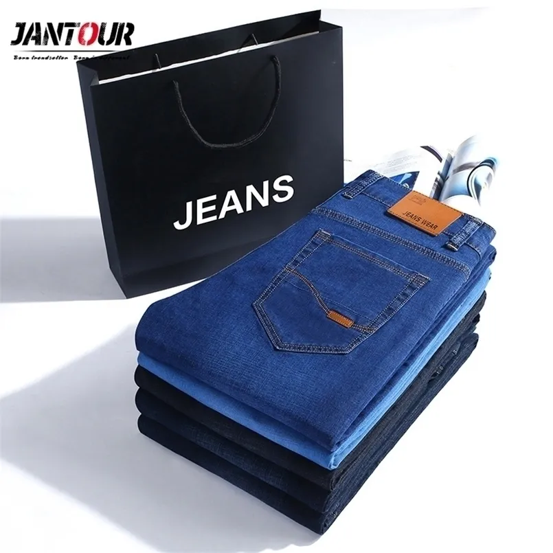 Jantour varumärke våren höst jeans män denim mens jeans slim passform långa manliga bomullsbyxor mode blå jean man plus stor storlek 40 220311