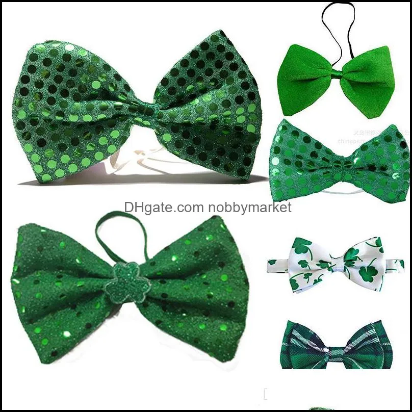 Boog Stropdassen Mode Aesories Sequin Groene Sieraden Voor Mannen Hoge Kwaliteit Klaver Tie Pre-Tied Verstelbare Bowtie Festival Gifts 6 stijlen Drop Deli