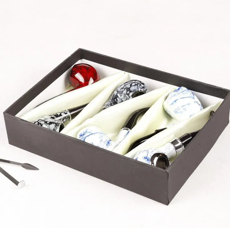 たばこタバコの木の色の喫煙パイプメタルアクリル材料6個/セットギフト包装ハンドパイプクリーニングナイフ4タイプ