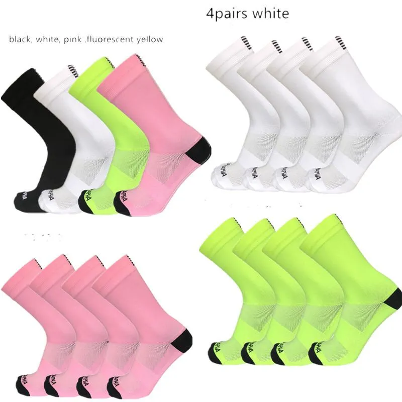 الجوارب الرياضية 4pairs/مجموعة Pro Road Cycling Men Women Bicycle Bicycle Outdoor Racing Bike Calcetines ciclismo