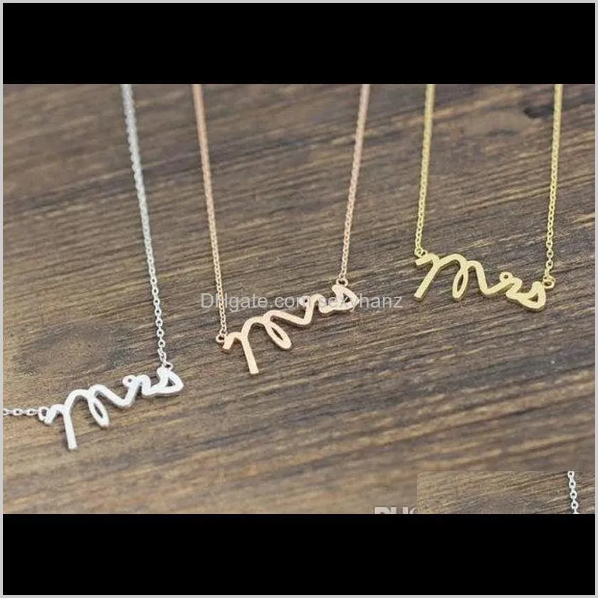 Pendentif Pendentifs Bijoux Drop Livraison 2021 10Pcs Gold Sier Dainty Mrs Petit Mot Estampillé Collier Initial Simple Amour Alphabet Lettre Cou