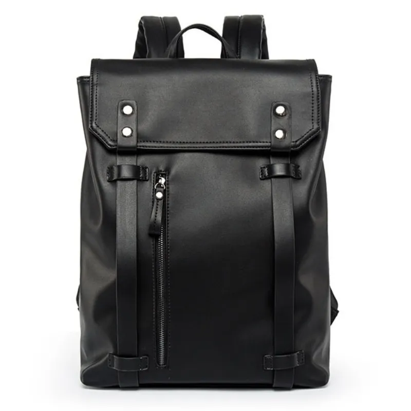 Bookbag da viaggio da uomo in morbida pelle PU nero solido zaino impermeabile per uomo borsa da scuola per laptop per ragazzo zaino da uomo sottile