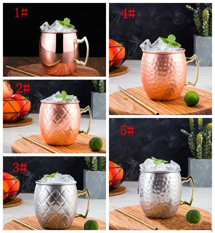 Copper Mug Stainless Steel Beer Cup Moscow Mule Mug Rose Gold Hammered Copper Plated Drinkware KKA1808